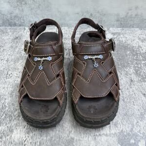 VTG Skechers Platform Sandals Youth Sz 2 Brown Leather Flower Charm Kids 86250L